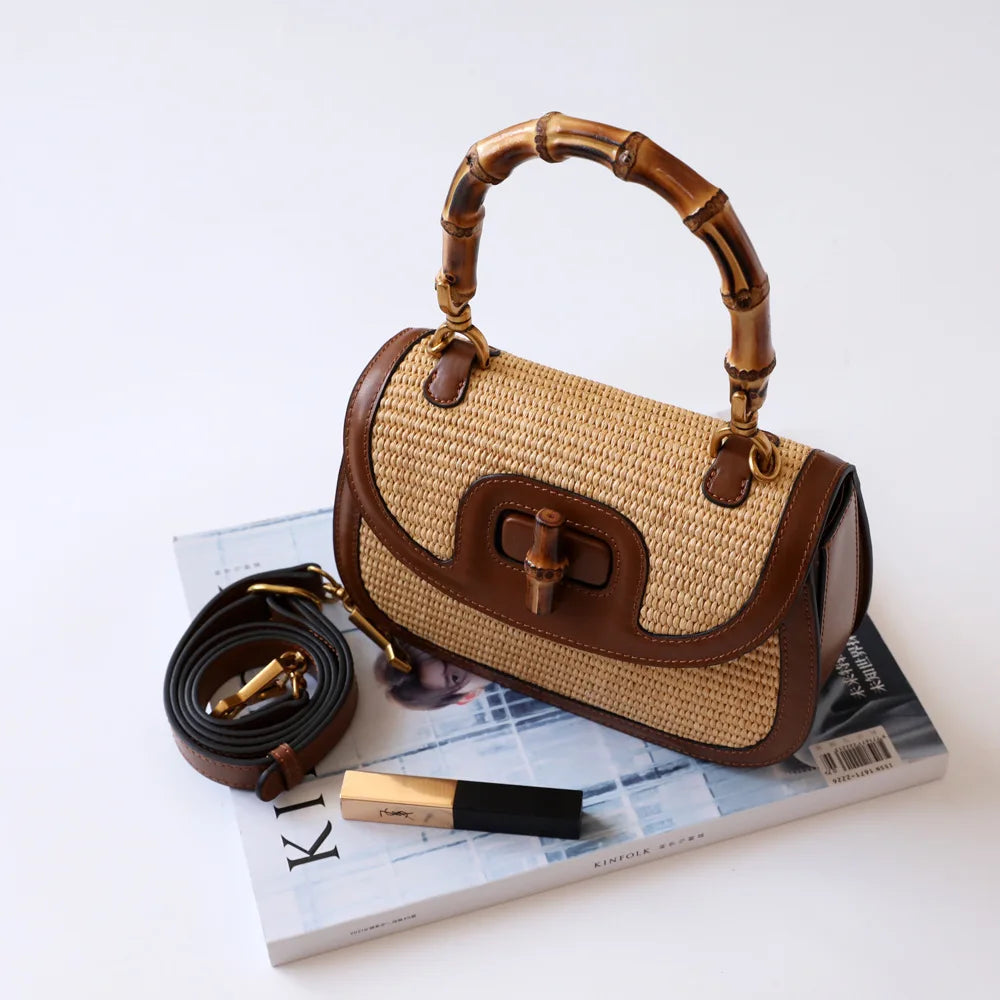 Mirth Luxe™ BAMBOO ACCENT LEATHER HANDBAG