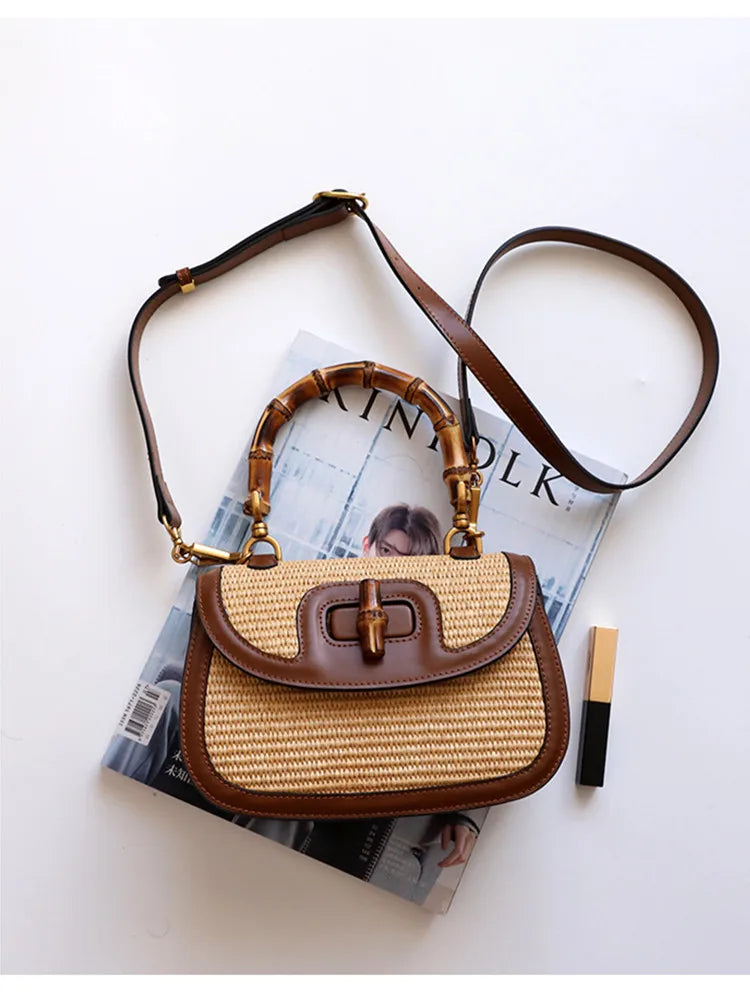 Mirth Luxe™ BAMBOO ACCENT LEATHER HANDBAG
