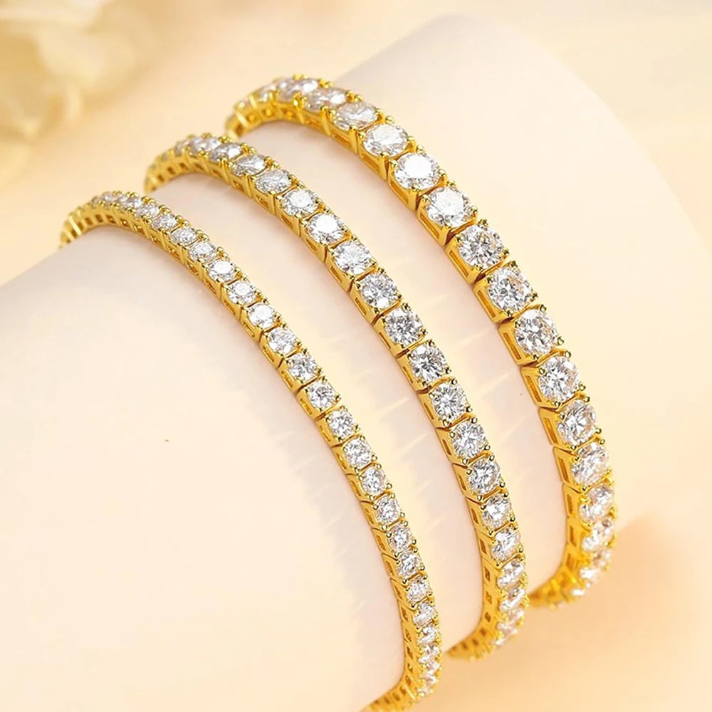 Mirth Luxe™ Moissanite Tennis Bracelet: 18k Gold Plated Sterling Silver