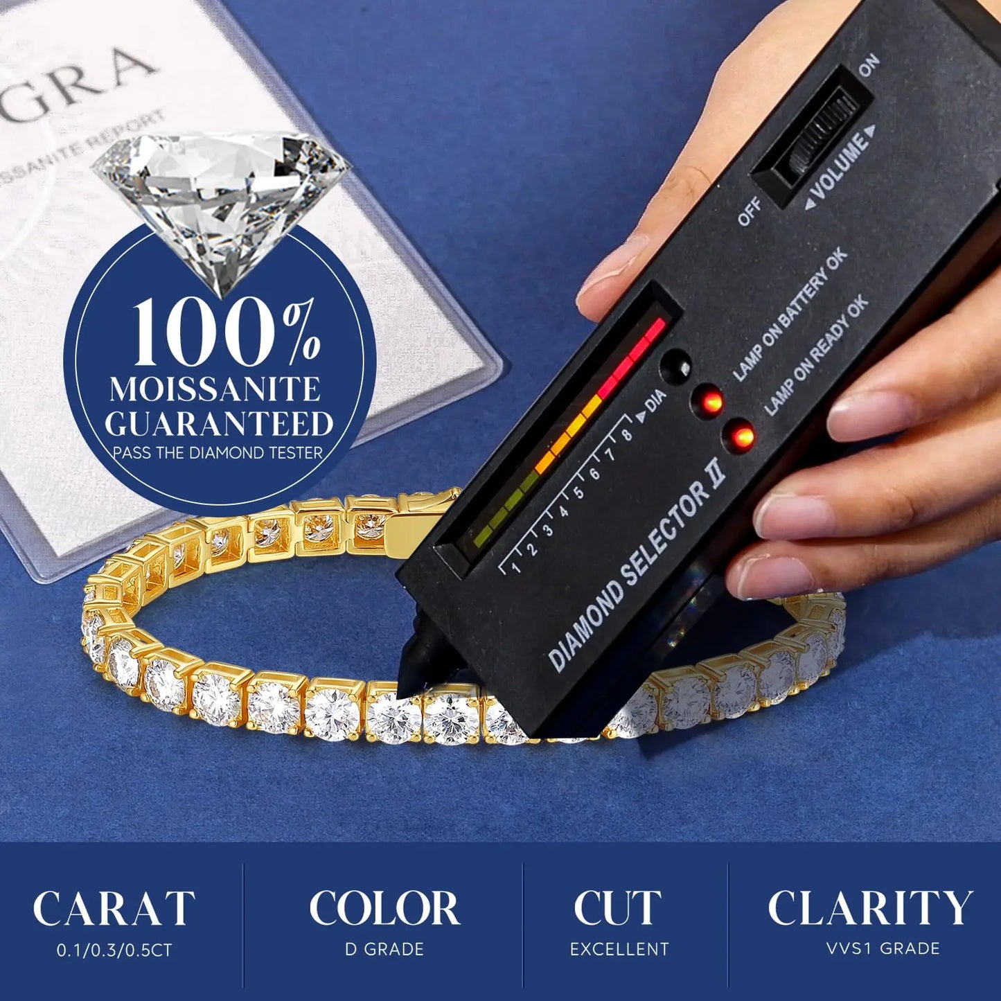 Mirth Luxe™ Moissanite Tennis Bracelet: 18k Gold Plated Sterling Silver