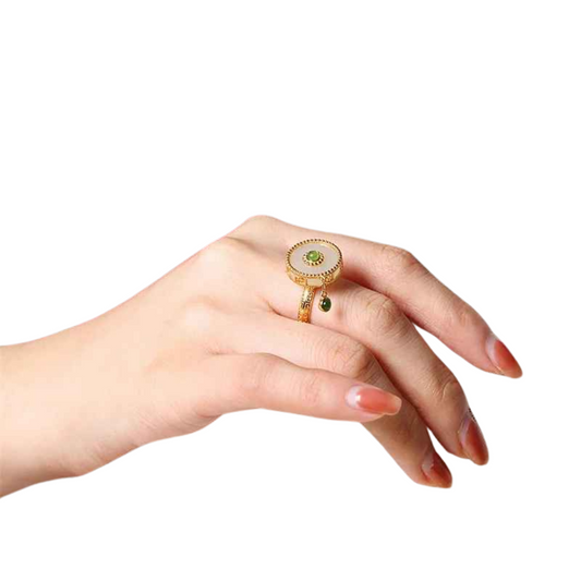 MirthLuxe™ 925 STERLING SILVER JADE SPINNER RING - GOLD PLATED ADJUSTABLE VINTAGE LUCKY JEWELRY FOR WOMEN